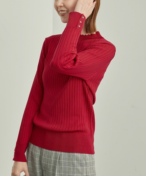 セール】BIOGRACE(R)スカラップネックリブニットプルオーバー（ニット