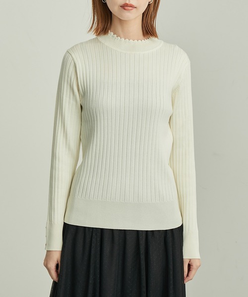 ROPE' PICNIC（ロペピクニック）の「BIOGRACE(R)スカラップネックリブニットプルオーバー（ニット/セーター・レディース・ターコイズブルー/ブラック/レッド/マスタード/キナリ・38）」の6枚目の写真