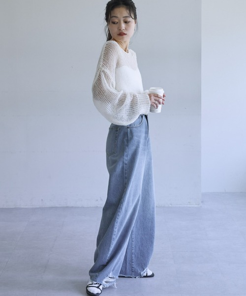 CIAOPANIC TYPY（チャオパニックティピー）の「モヘアライクシアールーズサイドスリットニット【WEB限定カラーあり】（ニット/セーター・レディース・ブルー/サックスブルー/オレンジ/グレー/オフホワイト/ブラック/レモンイエロー/ピンク/バイオレット・ONE SIZE）」の18枚目の写真