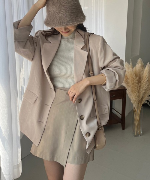 one after another NICE CLAUP(ワンアフターアナザーナイスクラップ)の「ロングテーラードジャケット/セットアップアイテムあり(テーラードジャケット・レディース・グレー/チェック/アイボリー/ブラック・FREE)」の16枚目の写真