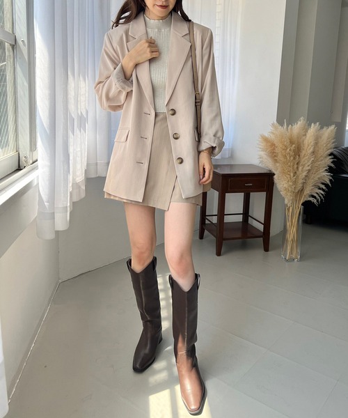 one after another NICE CLAUP(ワンアフターアナザーナイスクラップ)の「ロングテーラードジャケット/セットアップアイテムあり(テーラードジャケット・レディース・グレー/チェック/アイボリー/ブラック・FREE)」の14枚目の写真