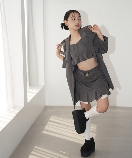 one after another NICE CLAUP(ワンアフターアナザーナイスクラップ)の「ロングテーラードジャケット/セットアップアイテムあり(テーラードジャケット・レディース・グレー/チェック/アイボリー/ブラック・FREE)」の8枚目の写真