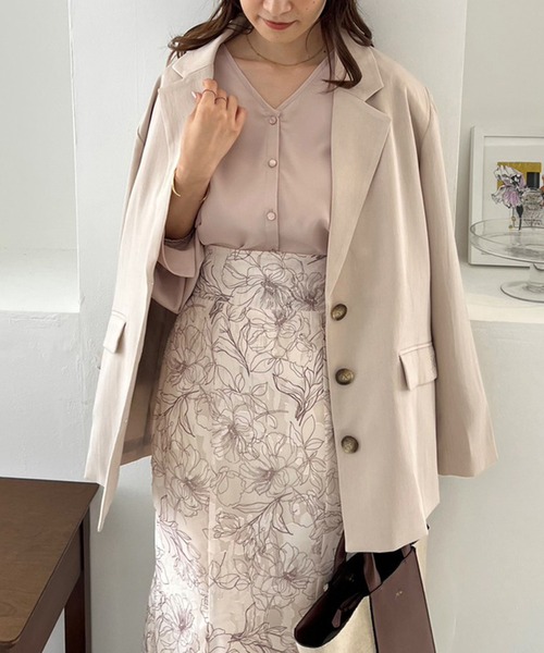 one after another NICE CLAUP(ワンアフターアナザーナイスクラップ)の「ロングテーラードジャケット/セットアップアイテムあり(テーラードジャケット・レディース・グレー/チェック/アイボリー/ブラック・FREE)」の11枚目の写真