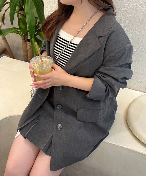 one after another NICE CLAUP(ワンアフターアナザーナイスクラップ)の「ロングテーラードジャケット/セットアップアイテムあり(テーラードジャケット・レディース・グレー/チェック/アイボリー/ブラック・FREE)」の10枚目の写真