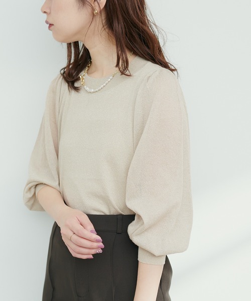 14G袖シアーお上品ラメニット