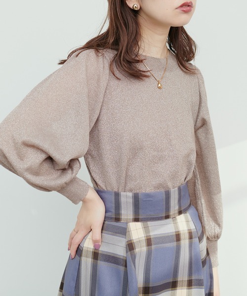 14G袖シアーお上品ラメニット