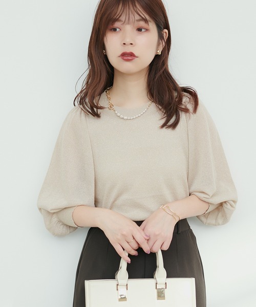 14G袖シアーお上品ラメニット