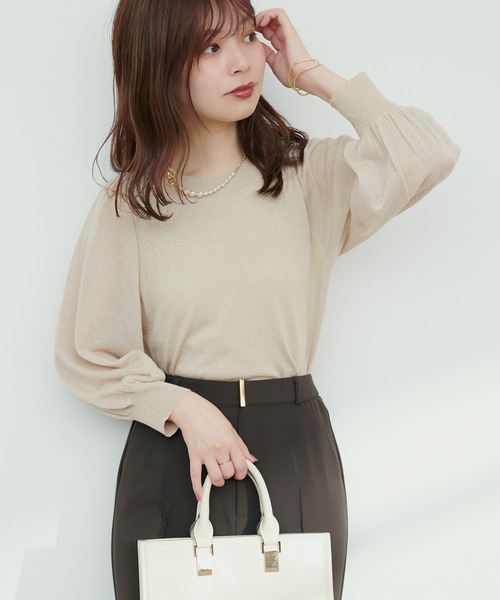 14G袖シアーお上品ラメニット