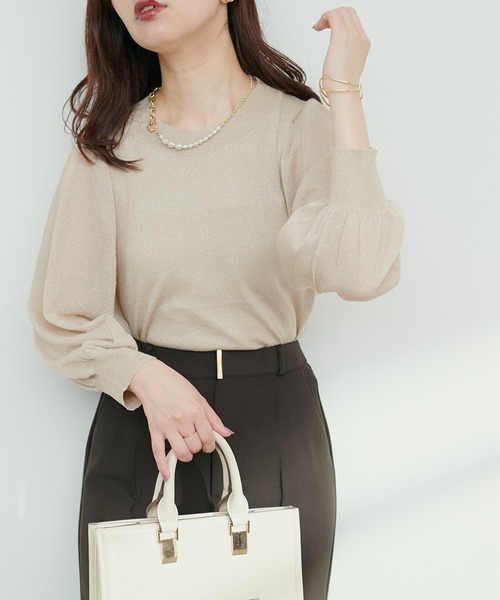 14G袖シアーお上品ラメニット