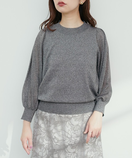 14G袖シアーお上品ラメニット