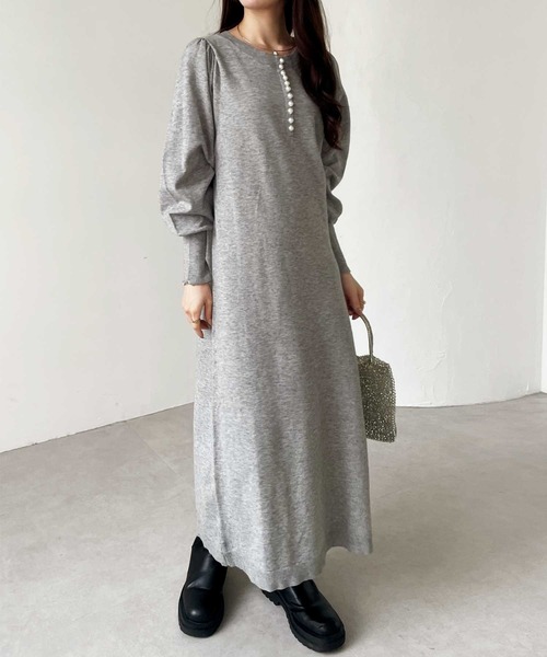 GeeRA（ジーラ）の「前後2WAYパール使いニットワンピ（ワンピース・レディース・ブラック/杢グレー・MEDIUM/LARGE）」の2枚目の写真