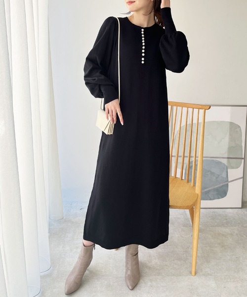 GeeRA（ジーラ）の「前後2WAYパール使いニットワンピ（ワンピース・レディース・ブラック/杢グレー・MEDIUM/LARGE）」の4枚目の写真