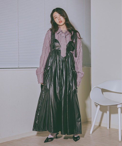 Ezick（エジック）の「Jacquard out pocket ネクタイショートシャツ（シャツ/ブラウス・レディース・ブラック/ピンク系その他/ホワイト・FREE）」の14枚目の写真