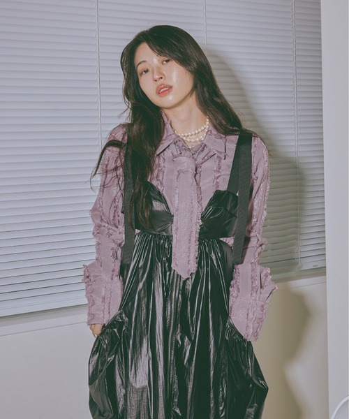 Ezick（エジック）の「Jacquard out pocket ネクタイショートシャツ（シャツ/ブラウス・レディース・ブラック/ピンク系その他/ホワイト・FREE）」の22枚目の写真