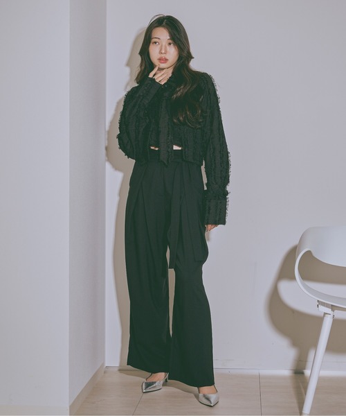 Ezick（エジック）の「Jacquard out pocket ネクタイショートシャツ（シャツ/ブラウス・レディース・ブラック/ピンク系その他/ホワイト・FREE）」の6枚目の写真