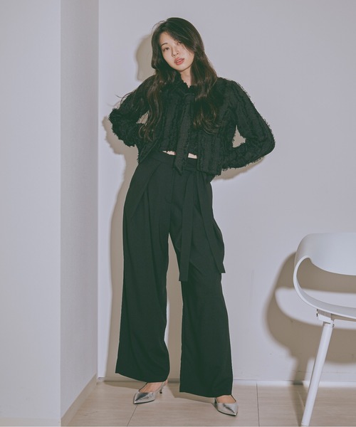 Ezick（エジック）の「Jacquard out pocket ネクタイショートシャツ（シャツ/ブラウス・レディース・ブラック/ピンク系その他/ホワイト・FREE）」の5枚目の写真