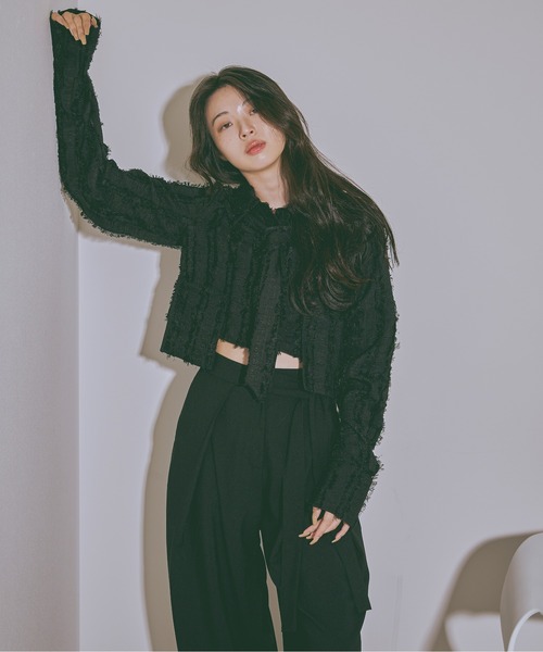 Ezick（エジック）の「Jacquard out pocket ネクタイショートシャツ（シャツ/ブラウス・レディース・ブラック/ピンク系その他/ホワイト・FREE）」の8枚目の写真
