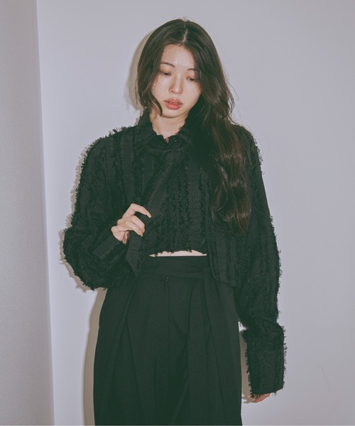 Ezick（エジック）の「Jacquard out pocket ネクタイショートシャツ（シャツ/ブラウス・レディース・ブラック/ピンク系その他/ホワイト・FREE）」の11枚目の写真