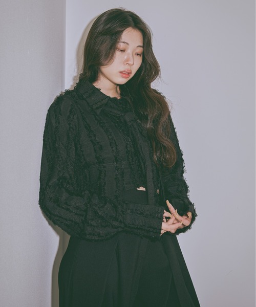 Ezick（エジック）の「Jacquard out pocket ネクタイショートシャツ（シャツ/ブラウス・レディース・ブラック/ピンク系その他/ホワイト・FREE）」の12枚目の写真