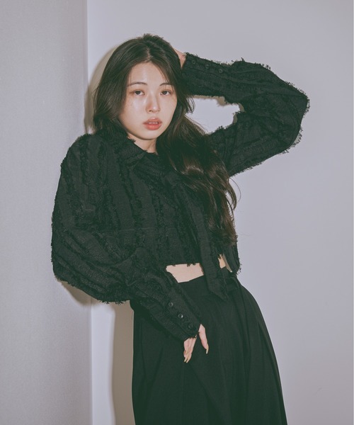 Ezick（エジック）の「Jacquard out pocket ネクタイショートシャツ（シャツ/ブラウス・レディース・ブラック/ピンク系その他/ホワイト・FREE）」の13枚目の写真