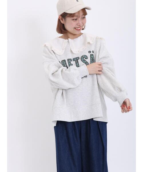 Samansa Mos2（サマンサ モスモス）の「裏毛起毛アップリケロゴスウェット（Tシャツ/カットソー・レディース・ベージュ/シルバーグレー/ネイビー・F）」の4枚目の写真