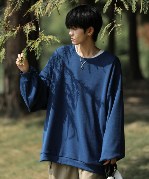 neos(ネオス)の「【neos -addictive design-】ルーズシルエット コーデュロイタッチ クルーネック ロングスリーブ カットソー(Tシャツ/カットソー・メンズ・アイボリー/ブルー/チャコールグレー・LARGE/MEDIUM)」の1枚目の写真