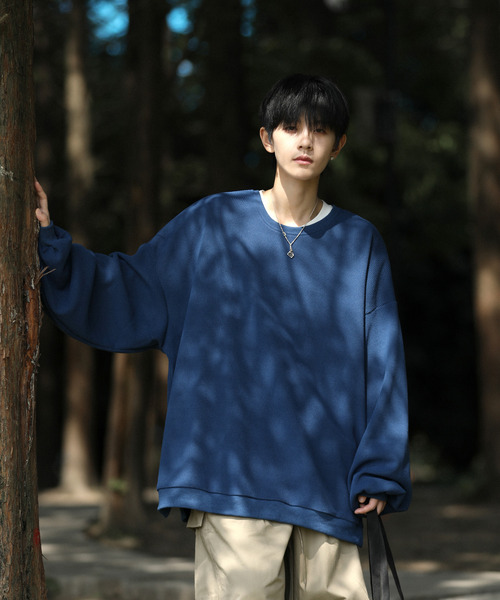 neos(ネオス)の「【neos -addictive design-】ルーズシルエット コーデュロイタッチ クルーネック ロングスリーブ カットソー(Tシャツ/カットソー・メンズ・アイボリー/ブルー/チャコールグレー・LARGE/MEDIUM)」の13枚目の写真