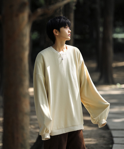neos(ネオス)の「【neos -addictive design-】ルーズシルエット コーデュロイタッチ クルーネック ロングスリーブ カットソー(Tシャツ/カットソー・メンズ・アイボリー/ブルー/チャコールグレー・LARGE/MEDIUM)」の18枚目の写真
