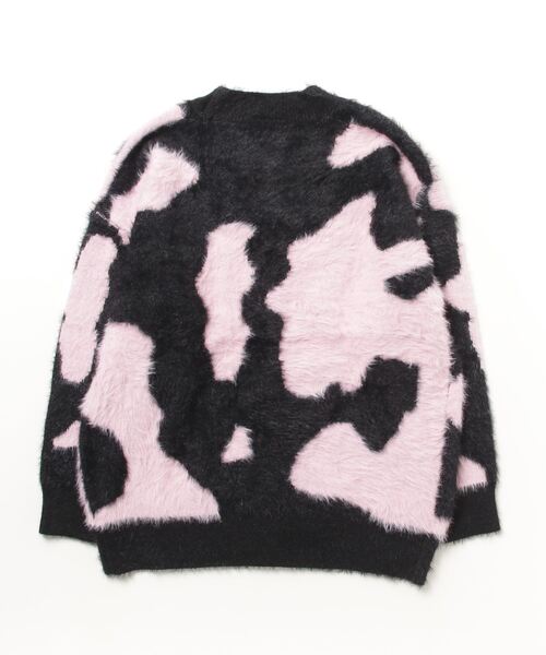 XU(エックスユー)の「ストリートファッション XU エックスユー pattern knit cardigan 3 オーバーサイズ ニット カーディガン ヘアリーニット Vネックニット シャギーニット(カーディガン/ボレロ・レディース・ブラック・ONE SIZE)」の2枚目の写真