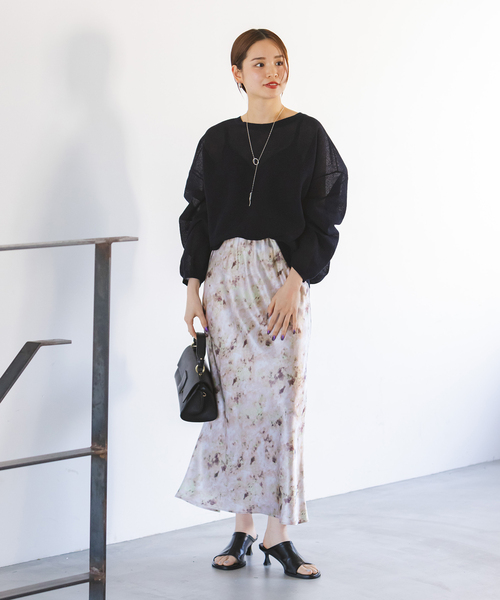 Noble（ノーブル）の「ジェムプリントナローAラインサテンスカート（スカート・レディース・ピンク系その他・FREE）」の3枚目の写真