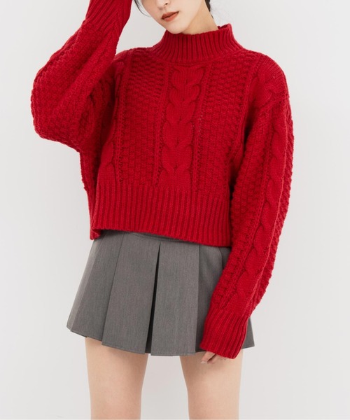 ANAP（アナップ）の「ケーブル編みハイネックニット（ニット/セーター・レディース・グレイッシュベージュ/レッド/スミクロ・FREE）」の21枚目の写真