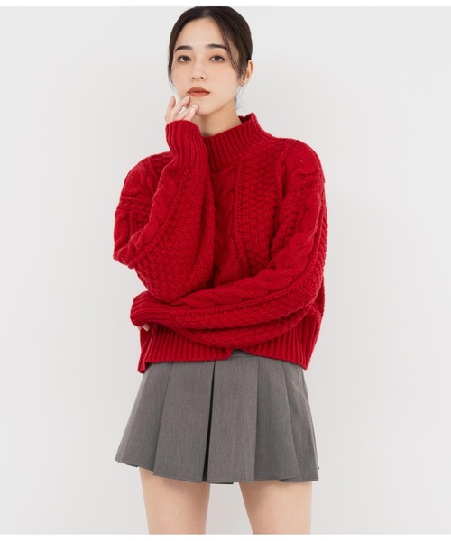 ANAP（アナップ）の「ケーブル編みハイネックニット（ニット/セーター・レディース・グレイッシュベージュ/レッド/スミクロ・FREE）」の22枚目の写真