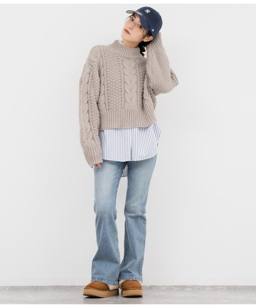 ANAP（アナップ）の「ケーブル編みハイネックニット（ニット/セーター・レディース・グレイッシュベージュ/レッド/スミクロ・FREE）」の14枚目の写真