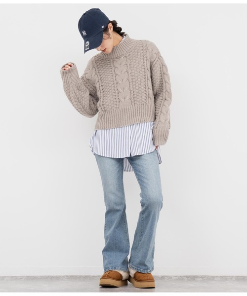 ANAP（アナップ）の「ケーブル編みハイネックニット（ニット/セーター・レディース・グレイッシュベージュ/レッド/スミクロ・FREE）」の15枚目の写真