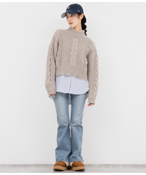 ANAP（アナップ）の「ケーブル編みハイネックニット（ニット/セーター・レディース・グレイッシュベージュ/レッド/スミクロ・FREE）」の16枚目の写真