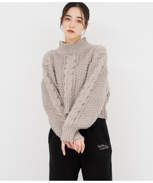 ANAP（アナップ）の「ケーブル編みハイネックニット（ニット/セーター・レディース・グレイッシュベージュ/レッド/スミクロ・FREE）」の18枚目の写真