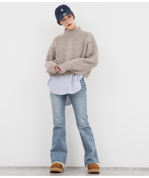 ANAP（アナップ）の「ケーブル編みハイネックニット（ニット/セーター・レディース・グレイッシュベージュ/レッド/スミクロ・FREE）」の13枚目の写真