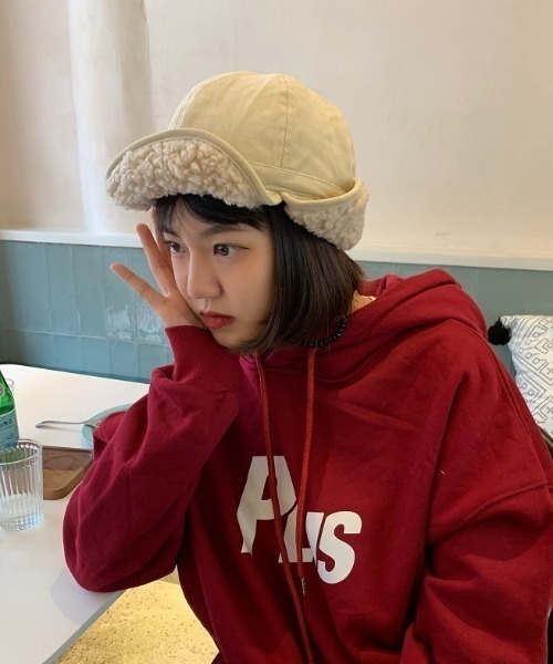 NANEA（ナネア）の「裏ボアフライトキャップ（キャップ・レディース・ベージュ/ブラック/アイボリー/オレンジ/グレー・フリー）」の7枚目の写真