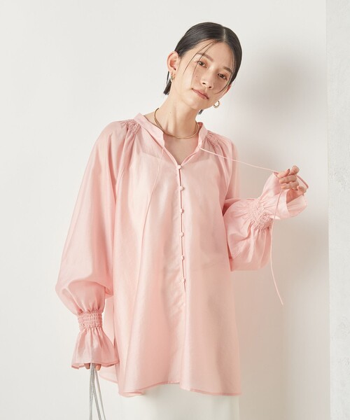 マーキュリー完売＊新品タグ付き2WAYブラウス　ピンク 2WAYボリュームリボンブラウスキャミ付き[品番：MKSW0044044