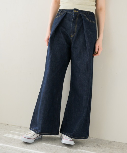 idem(イデム)の「heart tuck wide denim/タックデニムパンツ【Sサイズ展開あり】(デニムパンツ・レディース・ネイビー/ブルー・SMALL/FREE)」の22枚目の写真