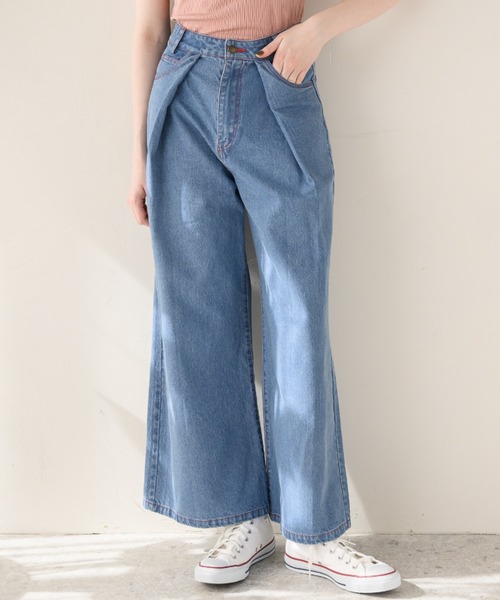 idem(イデム)の「heart tuck wide denim/タックデニムパンツ【Sサイズ展開あり】(デニムパンツ・レディース・ネイビー/ブルー・SMALL/FREE)」の14枚目の写真