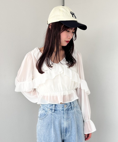 Heather（ヘザー）の「フリルクロスシャーリングブラウス 105241