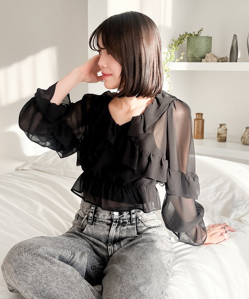 Heather（ヘザー）の「フリルクロスシャーリングブラウス　105241（シャツ/ブラウス・レディース・オフホワイト/ブラック・FREE）」の18枚目の写真