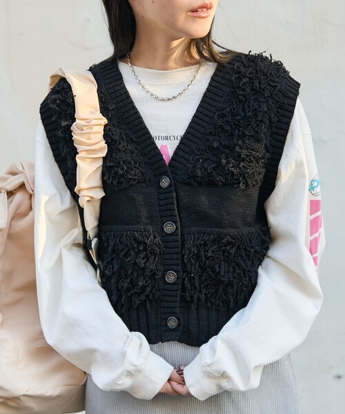 FREAK'S STORE（フリークスストア）の「フリンジニットベスト/2wayベスト（ベスト・レディース・オフホワイト/ライトグレー/ブラック・ﾌﾘ-）」の21枚目の写真