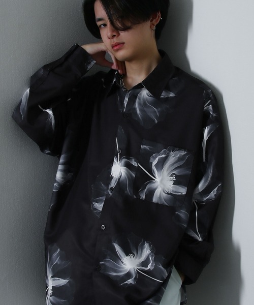NILWAY（ニルウェイ）の「【無地/総柄】オーバーサイズ長袖シャツ（シャツ/ブラウス・メンズ・ネイビー/チャコール/ブラック系/ホワイト/ライトグレー/ブラック系1/ネイビー系1/グリーン系/ネイビー系/グレー系/ブラック系2/ブラック/ホワイト系/ホワイト系2/ホワイト系1/ブラック系4/ブラック系3・MEDIUM/LARGE）」の10枚目の写真