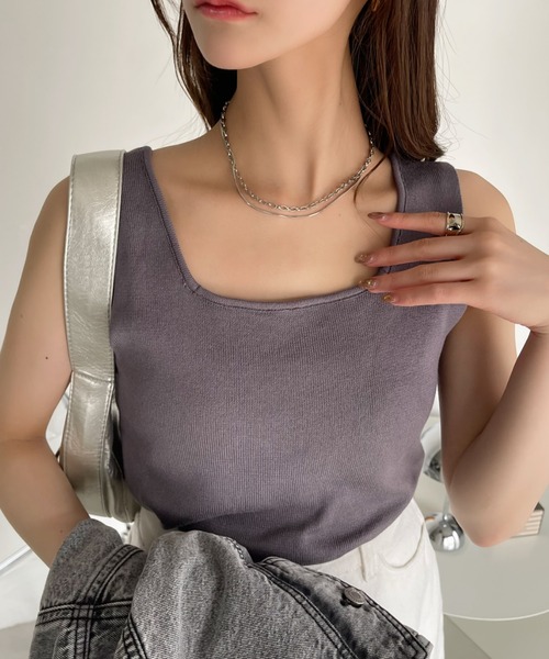 Ada.(エイダ)の「前後 2WAY ニット タンクトップ(タンクトップ・レディース・ブラック/アイボリー/ラベンダー/ライトグレー・FREE)」の4枚目の写真