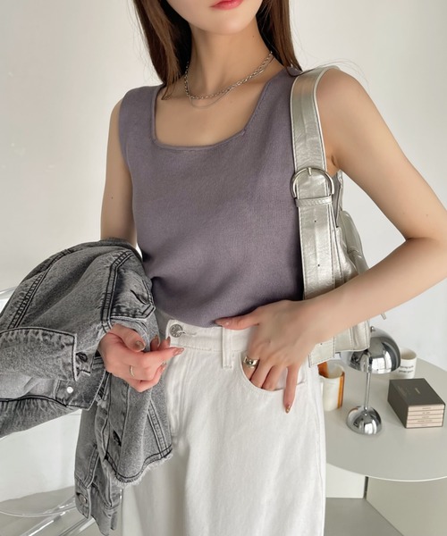 Ada.(エイダ)の「前後 2WAY ニット タンクトップ(タンクトップ・レディース・ブラック/アイボリー/ラベンダー/ライトグレー・FREE)」の12枚目の写真