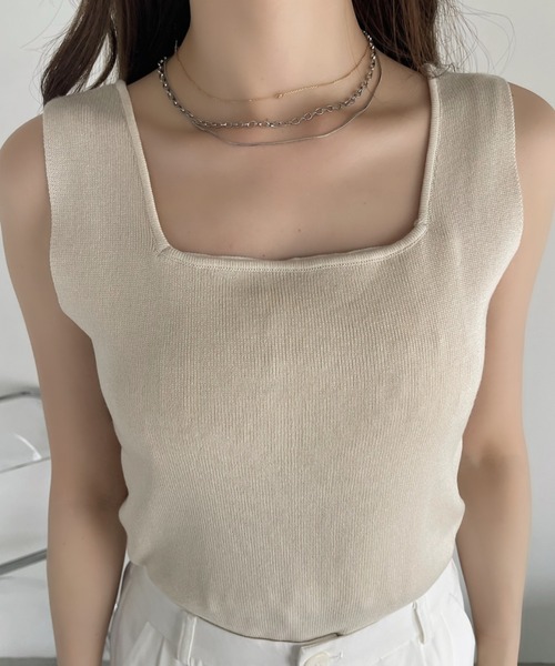 Ada.(エイダ)の「前後 2WAY ニット タンクトップ(タンクトップ・レディース・ブラック/アイボリー/ラベンダー/ライトグレー・FREE)」の9枚目の写真