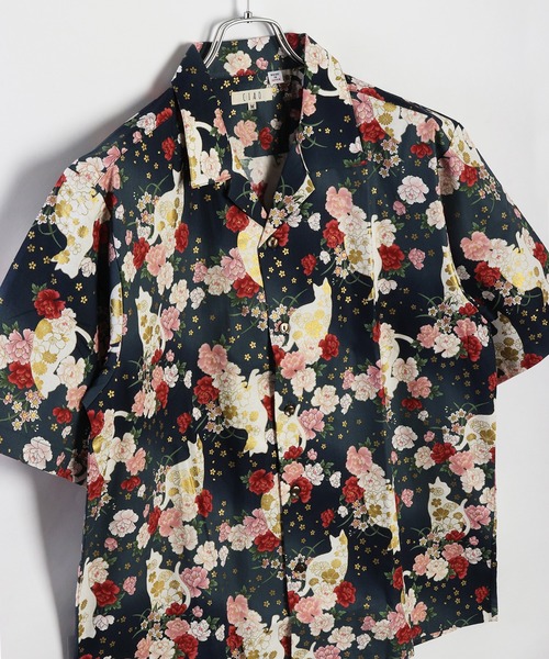 日本製 和柄 ネコ柄半袖シャツ（シャツ/ブラウス）｜WESTSEA（ウエストシー）