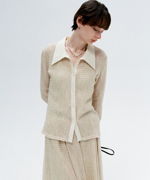 tageechita（タジチタ）の「【tageechita】透かし編み バイカラー シャツ襟 ニットブラウス（シャツ/ブラウス・レディース・ライトベージュ・M/S/L）」の17枚目の写真